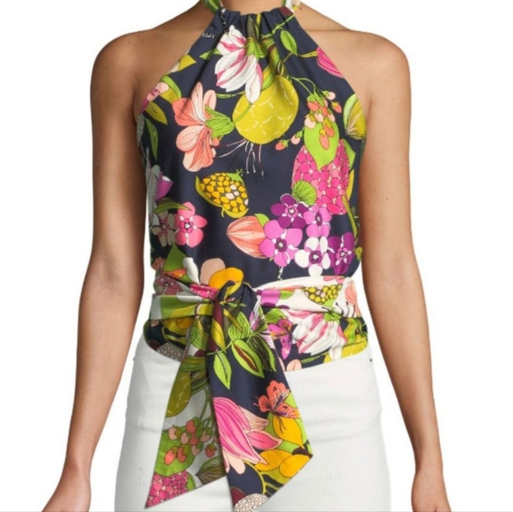 Trina Turk Tamika Reversible Silk Halter Top Secret Garden Floral XS NWT